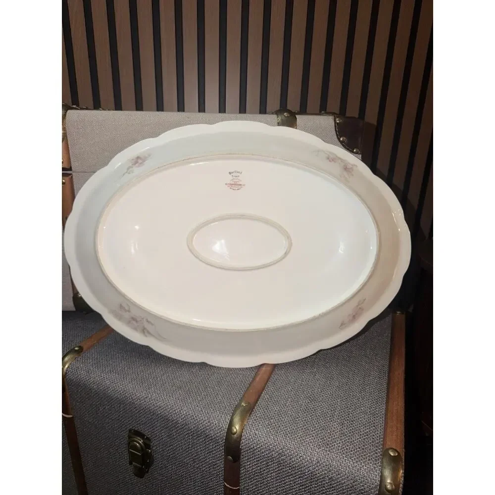Antique Haviland Limoges Platter Pink Roses Gold Handles D.F. Richardson Detroit